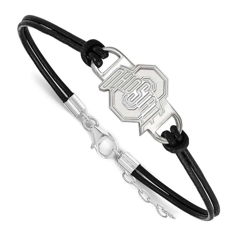 Ohio State University Leather Bracelet Sterling Silver 7"