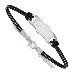 Oklahoma State University Leather Bracelet Sterling Silver 7&quot;