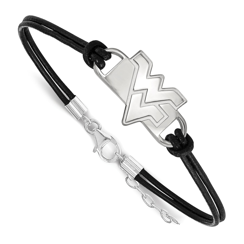 West Virginia University Leather Bracelet Sterling Silver 7"