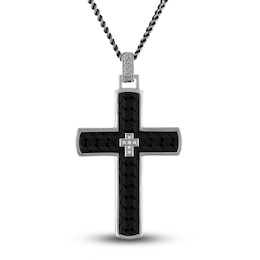 1933 by Esquire Men's Carbon Fiber Cross Pendant Necklace Sterling Silver 22&quot;