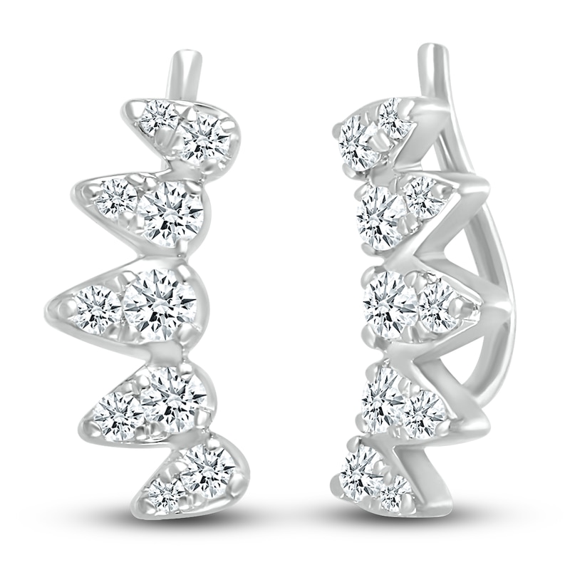 Main Image 3 of Diamond Climber Earrings 1/3 ct tw Round 10K White Gold