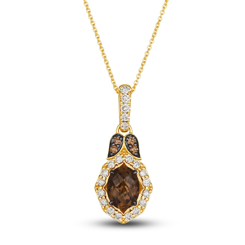 Le Vian Natural Chocolate Quartz Pendant Necklace 3/8 ct tw Diamonds Round 14K Honey Gold 18"