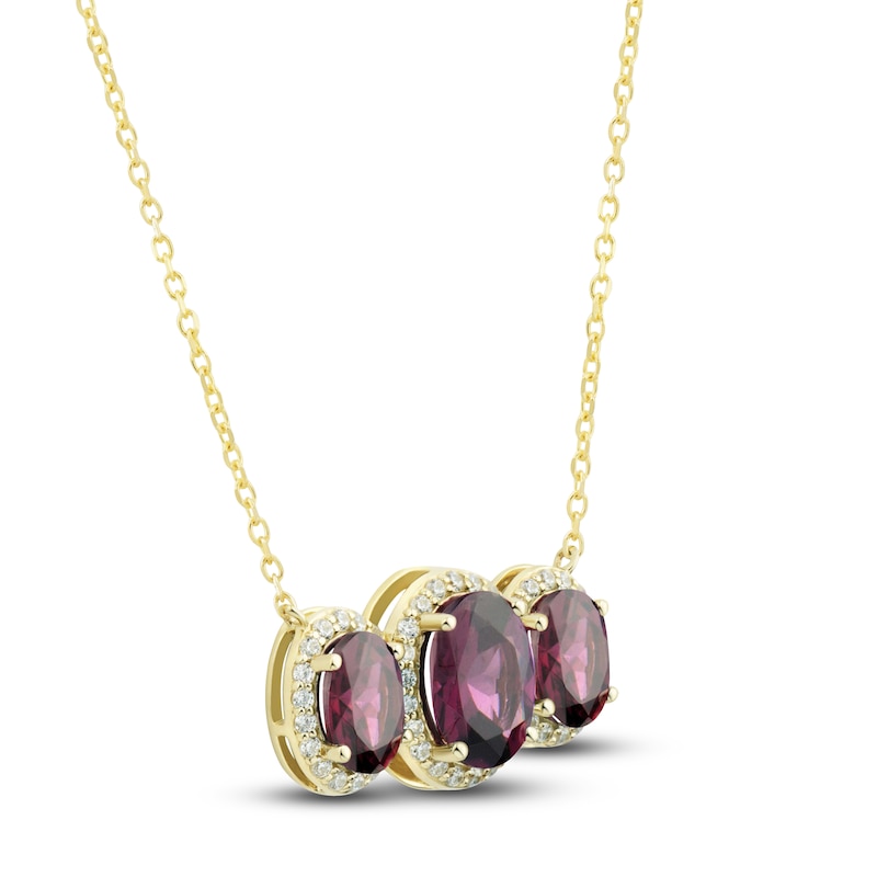 Natural Rhodolite Garnet Necklace 1/4 ct tw Diamonds 10K Yellow Gold 18"