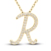 Thumbnail Image 1 of Diamond Initial R Pendant Necklace 1/10 ct tw Round 10K Yellow Gold 18&quot;