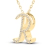 Thumbnail Image 2 of Diamond Initial R Pendant Necklace 1/10 ct tw Round 10K Yellow Gold 18&quot;