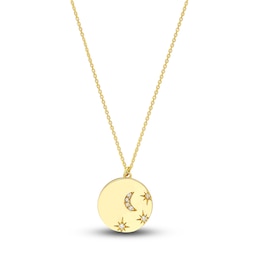 Moon & Star Necklace Diamond Accents 14K Yellow Gold 18&quot;