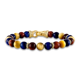 1933 by Esquire Men's Natural Quartz Bead Bracelet 18K Yellow Gold-Plated Sterling Silver 8.75&quot;