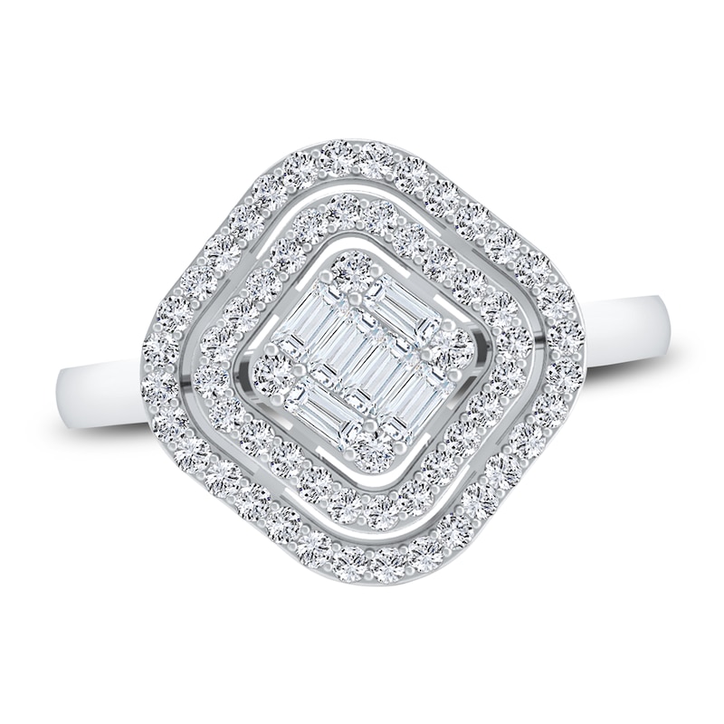 Main Image 1 of Diamond Fashion Ring 1/3 ct tw Round/Baguette 14K White Gold