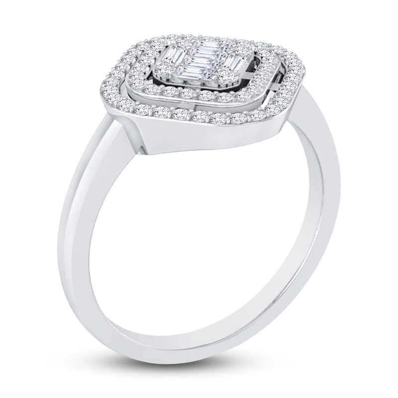 Main Image 2 of Diamond Fashion Ring 1/3 ct tw Round/Baguette 14K White Gold