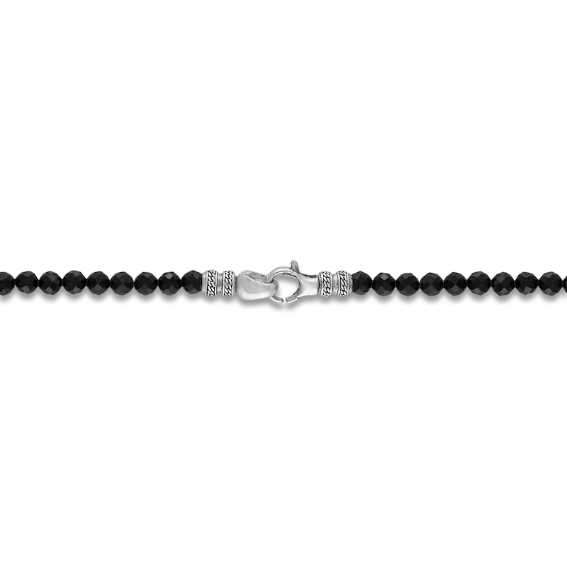 1933 by Esquire Men's Natural Black Spinel Beaded Necklace Sterling Silver  22