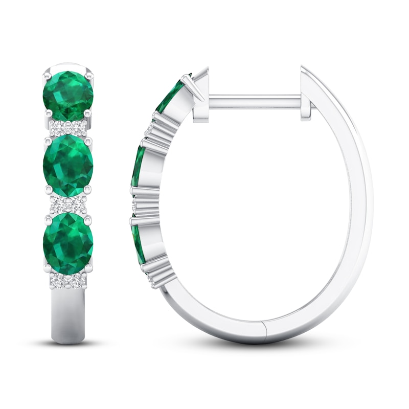 Emerald Earrings 1/20 ct tw Diamonds 14K White Gold