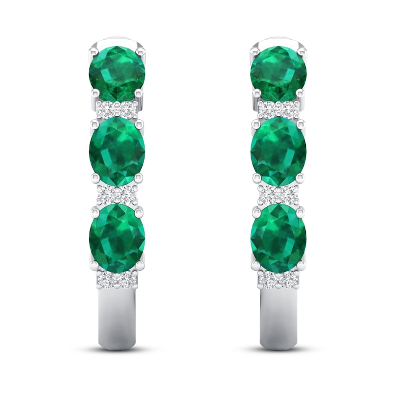 Emerald Earrings 1/20 ct tw Diamonds 14K White Gold