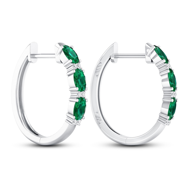 Emerald Earrings 1/20 ct tw Diamonds 14K White Gold