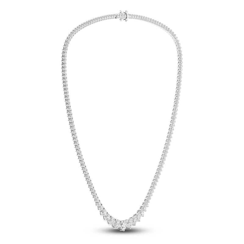 Lab-Created Diamond Riviera Tennis Necklace 15 ct tw Round 14K White Gold 17"