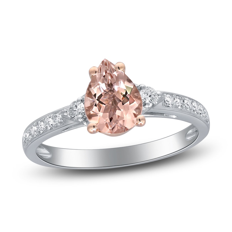 Main Image 1 of Natural Pear-Shaped Morganite & Diamond Engagement Ring 3/8 ct tw 14K White Gold