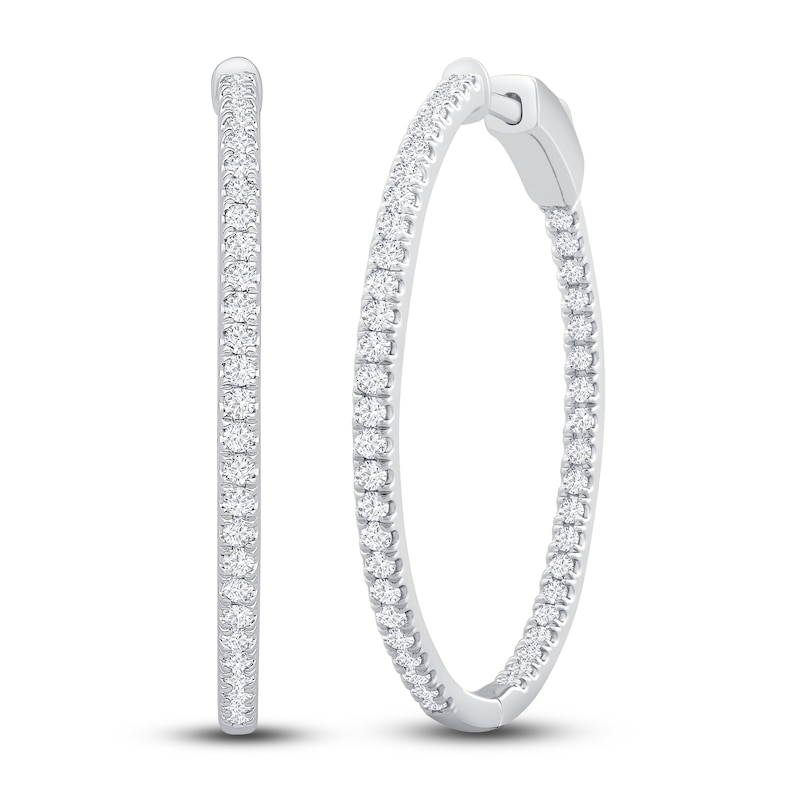 Main Image 2 of Diamond Hoop Earrings 1 ct tw 10K White Gold