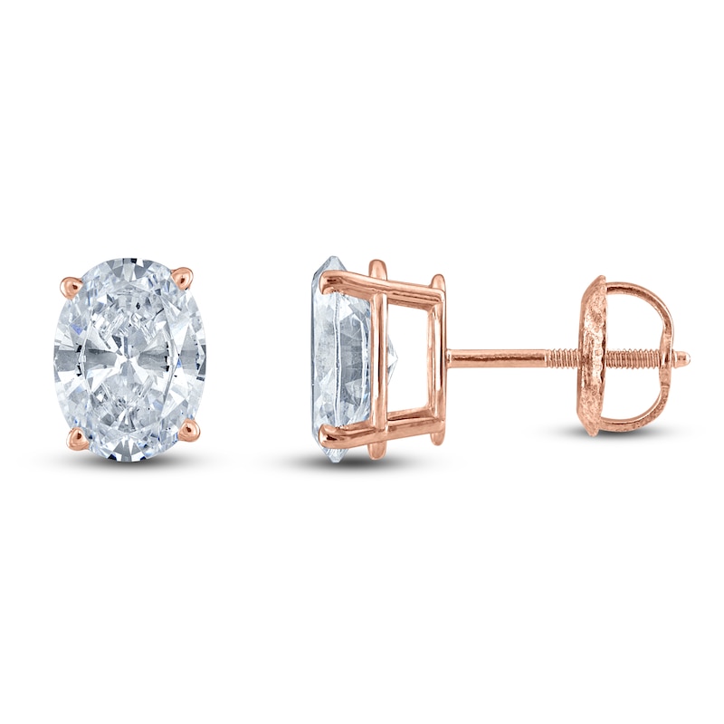 Oval-Cut Lab-Created Diamond Solitaire Stud Earrings / ct tw 14K Rose Gold (F/SI2