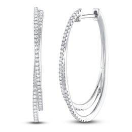 Shy Creation Diamond Crossover Hoop Earrings 1/4 ct tw 14K White Gold SC55021777H1.20