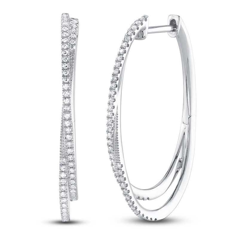 Main Image 1 of Shy Creation Diamond Crossover Hoop Earrings 1/4 ct tw 14K White Gold SC55021777H1.20