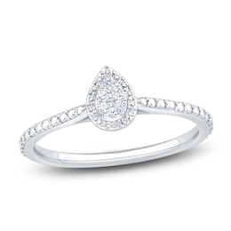 Multi-Diamond Pear Halo Promise Ring 1/20 ct tw 10K White Gold