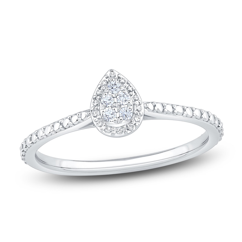 Main Image 1 of Multi-Diamond Pear Halo Promise Ring 1/20 ct tw 10K White Gold