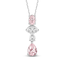 Multi-Shape Pink & White Lab-Created Diamond Necklace 2 ct tw 14K White Gold