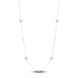 Yoko London Akoya Cultured Pearl & Diamond Station Necklace 1/15 ct tw 18K White Gold 18&quot;