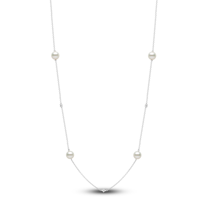 Yoko London Akoya Cultured Pearl & Diamond Station Necklace 1/15 ct tw 18K White Gold 18"