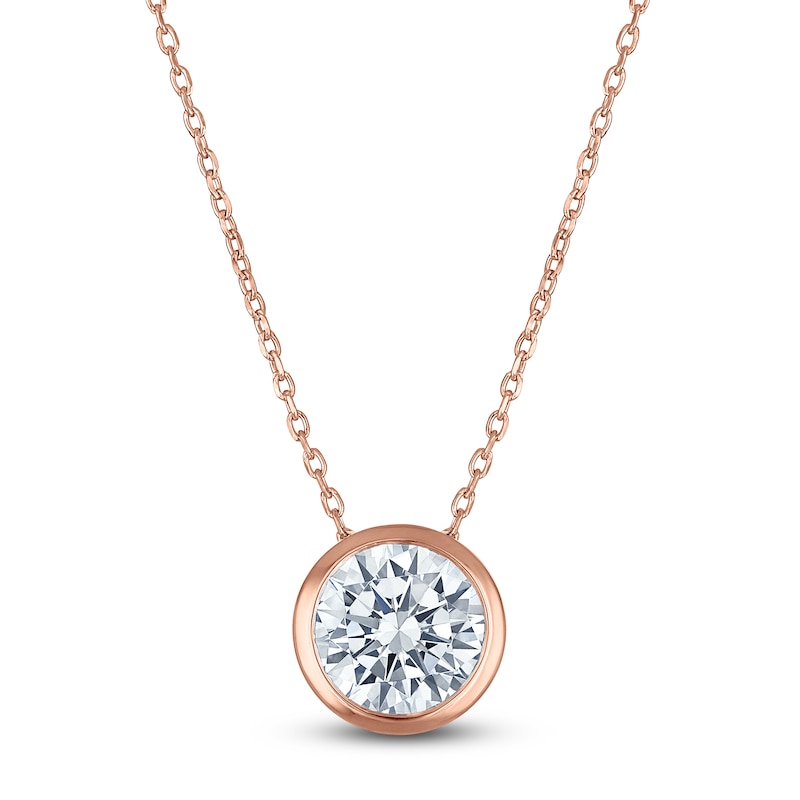 Certified Round-Cut Diamond Bezel-Set Solitaire Necklace ct tw 14K Rose Gold 18" (I1/I