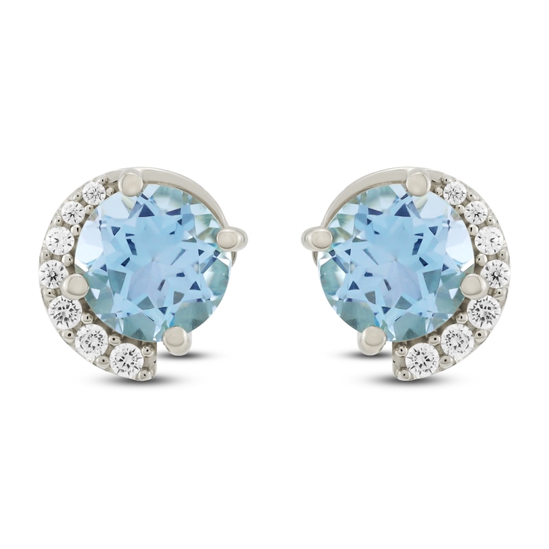 Natural Swiss Blue Topaz & Diamond Stud Earrings 1/10 ct tw 10K White Gold