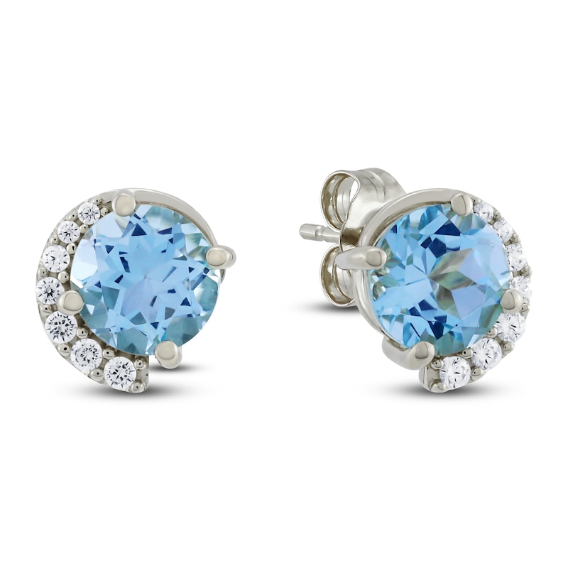 Main Image 2 of Natural Swiss Blue Topaz & Diamond Stud Earrings 1/10 ct tw 10K White Gold