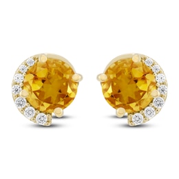 Natural Citrine & Diamond Stud Earrings 1/10 ct tw 10K Yellow Gold