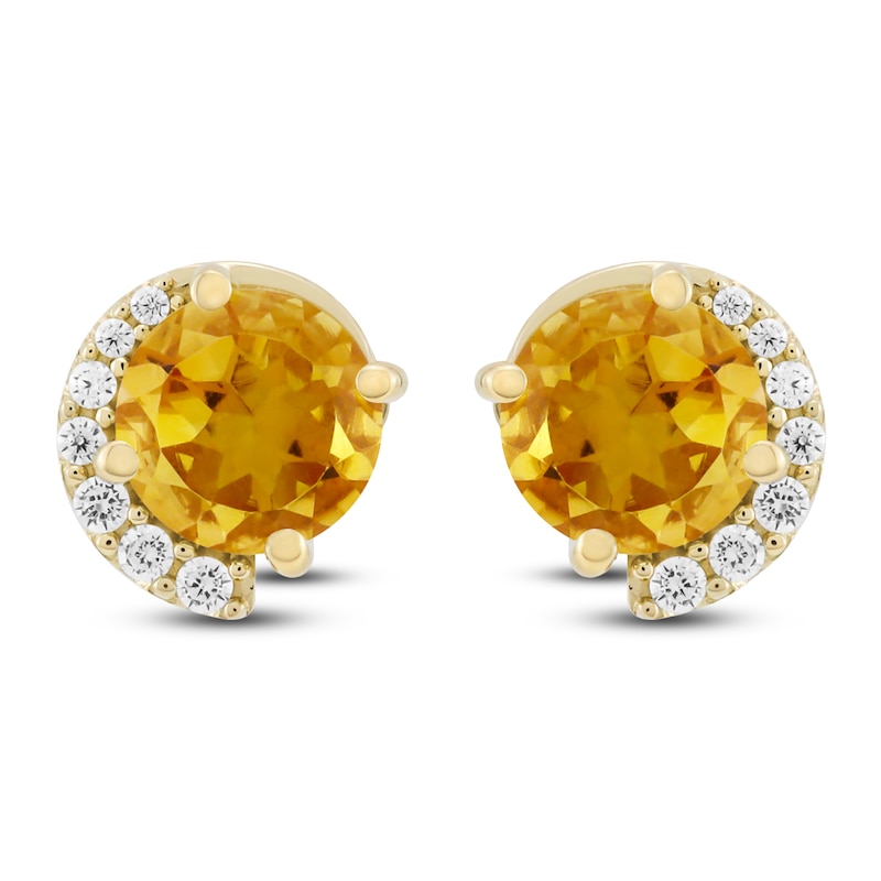 Main Image 1 of Natural Citrine & Diamond Stud Earrings 1/10 ct tw 10K Yellow Gold