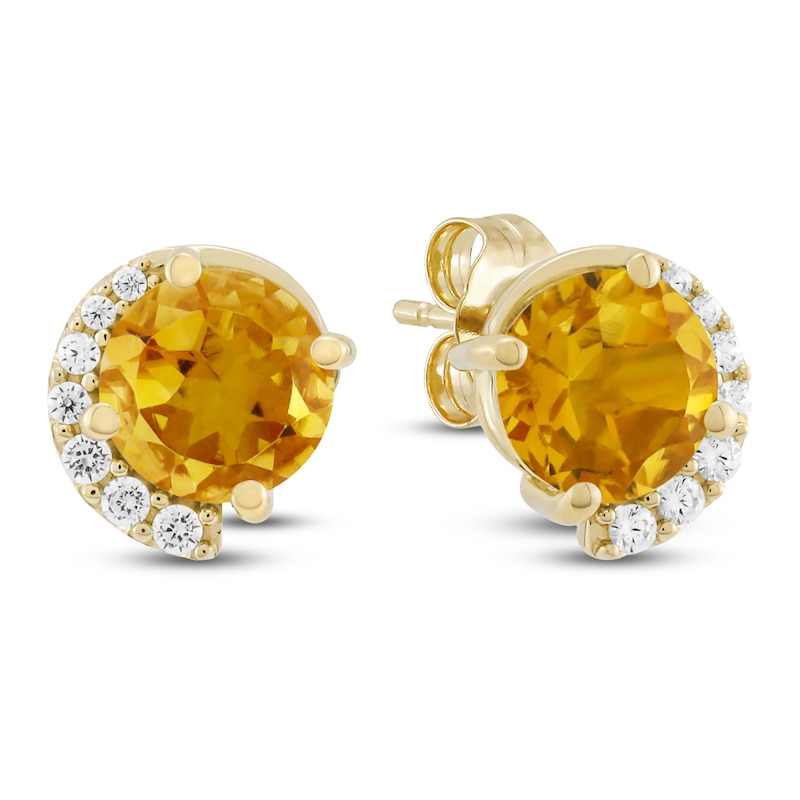 Main Image 2 of Natural Citrine & Diamond Stud Earrings 1/10 ct tw 10K Yellow Gold