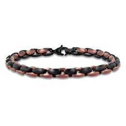 Men's Satin-Finish Link Bracelet Brown & Black Ion-Plated Stainless Steel 9&quot;