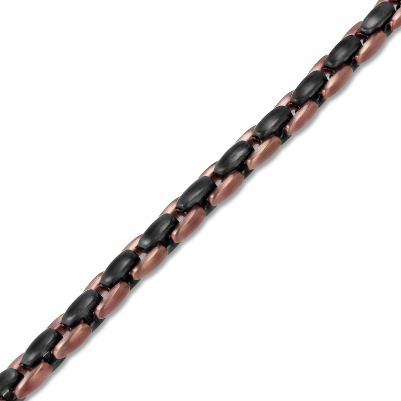 Main Image 2 of Men's Satin-Finish Link Bracelet Brown & Black Ion-Plated Stainless Steel 9&quot;