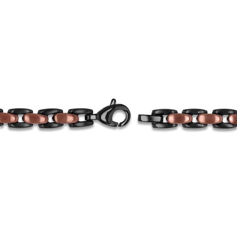 Main Image 3 of Men's Satin-Finish Link Bracelet Brown & Black Ion-Plated Stainless Steel 9&quot;