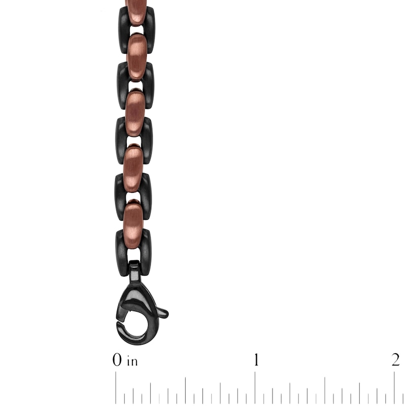 Main Image 4 of Men's Satin-Finish Link Bracelet Brown & Black Ion-Plated Stainless Steel 9&quot;