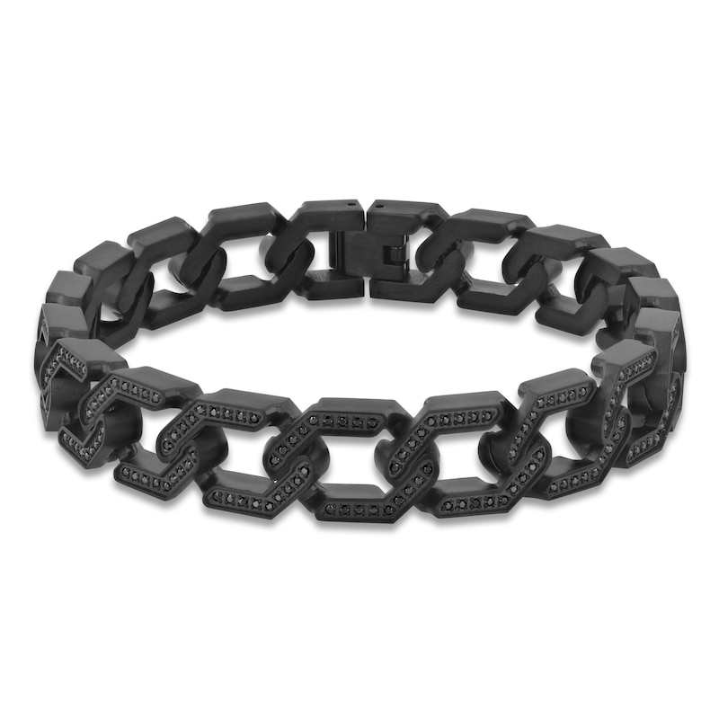 Men's Black Diamond Link Bracelet 1-3/4 ct tw Black Ion-Plated Stainless Steel 8.5"