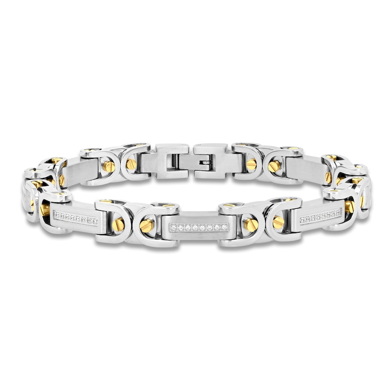 Men's Diamond Byzantine Chain Bracelet 1/4 ct tw Stainless Steel & Yellow Ion Plating 8.5"