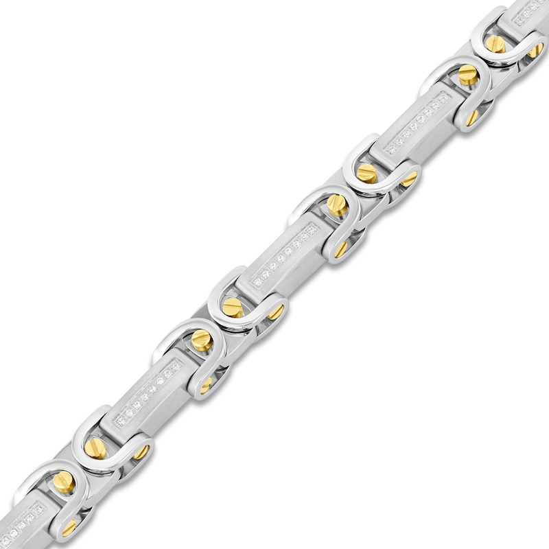 Men's Diamond Byzantine Chain Bracelet 1/4 ct tw Stainless Steel & Yellow Ion Plating 8.5"