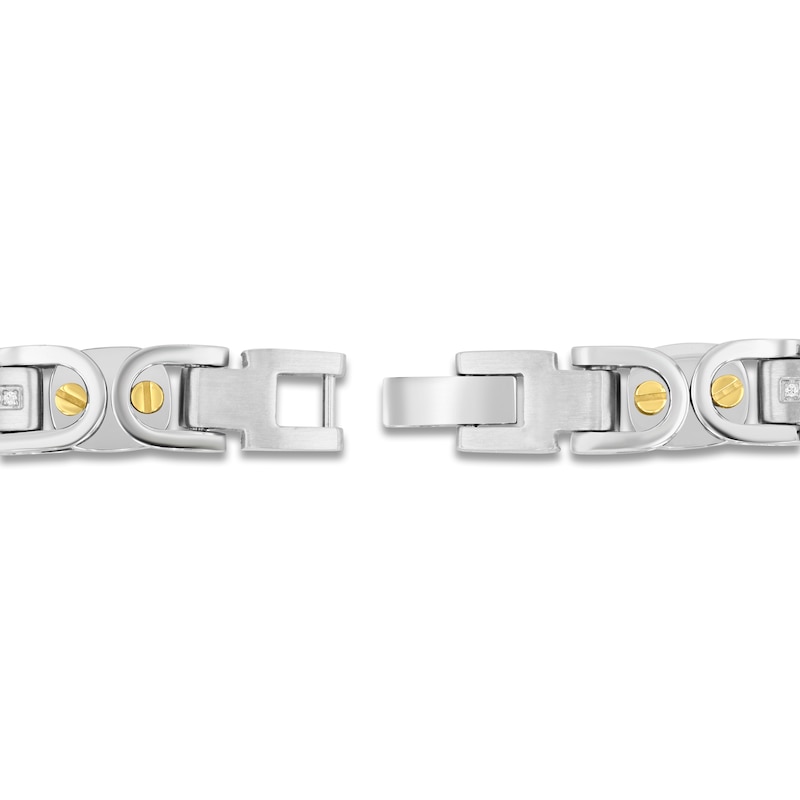 Men's Diamond Byzantine Chain Bracelet 1/4 ct tw Stainless Steel & Yellow Ion Plating 8.5"