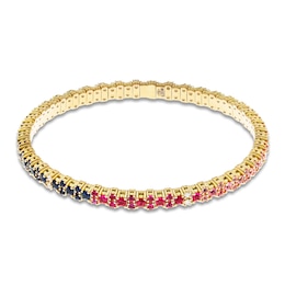 ZYDO Diamond & Natural Multi-Gemstone Stretch Bracelet 1/8 ct tw 18K Yellow Gold 6.5&quot;