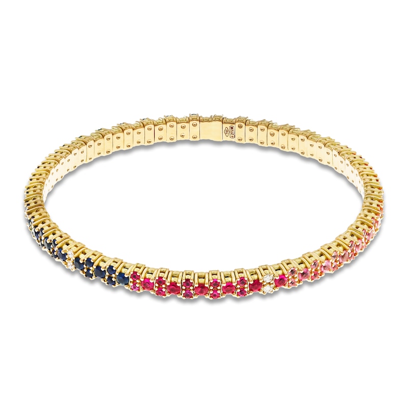 ZYDO Diamond & Natural Multi-Gemstone Stretch Bracelet 1/8 ct tw 18K Yellow Gold 6.5"