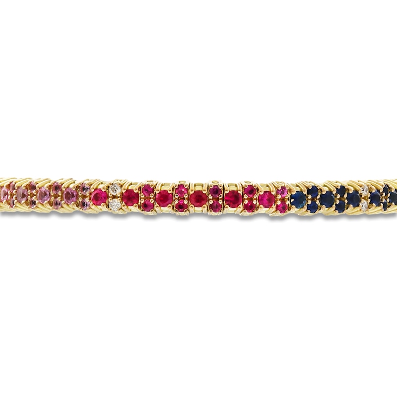 ZYDO Diamond & Natural Multi-Gemstone Stretch Bracelet 1/8 ct tw 18K Yellow Gold 6.5"