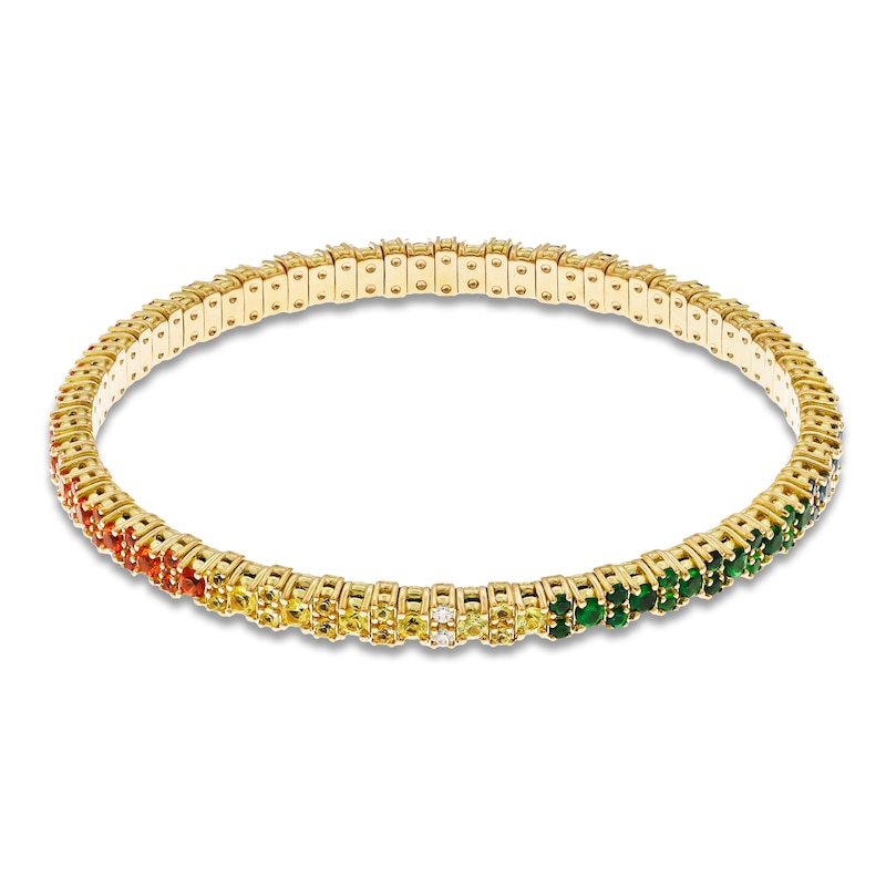 ZYDO Diamond & Natural Multi-Gemstone Stretch Bracelet 1/8 ct tw 18K Yellow Gold 6.5"