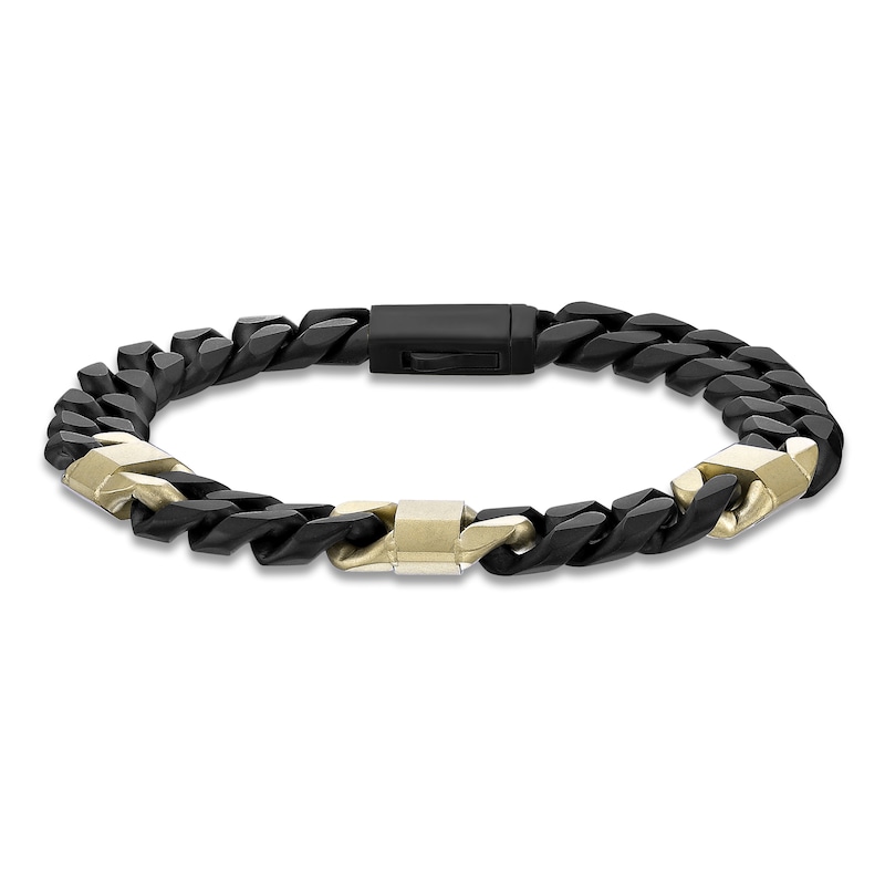 Main Image 1 of Men's Cuban Chain Bracelet 10mm Black & Yellow Ion-Plated Stainless Steel 8.5&quot;