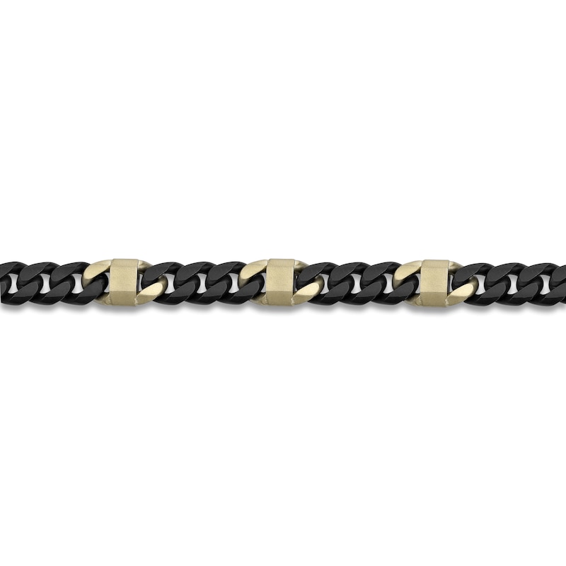 Main Image 3 of Men's Cuban Chain Bracelet 10mm Black & Yellow Ion-Plated Stainless Steel 8.5&quot;