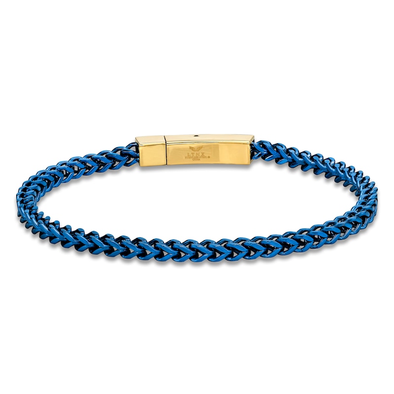 Men's Foxtail Chain Bracelet Blue & Yellow Ion-Plated Stainless Steel 8.5"