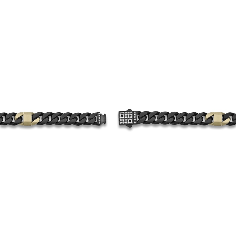 Men's White Lab-Created Sapphire Cuban Chain Bracelet Black & Yellow Ion-Plated Stainless Steel 8.5"